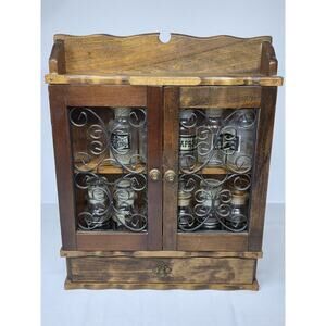 Vintage MCM Gail Craft Spice Rack Curio Cabinet Japan Wood Scroll Drawers 14”